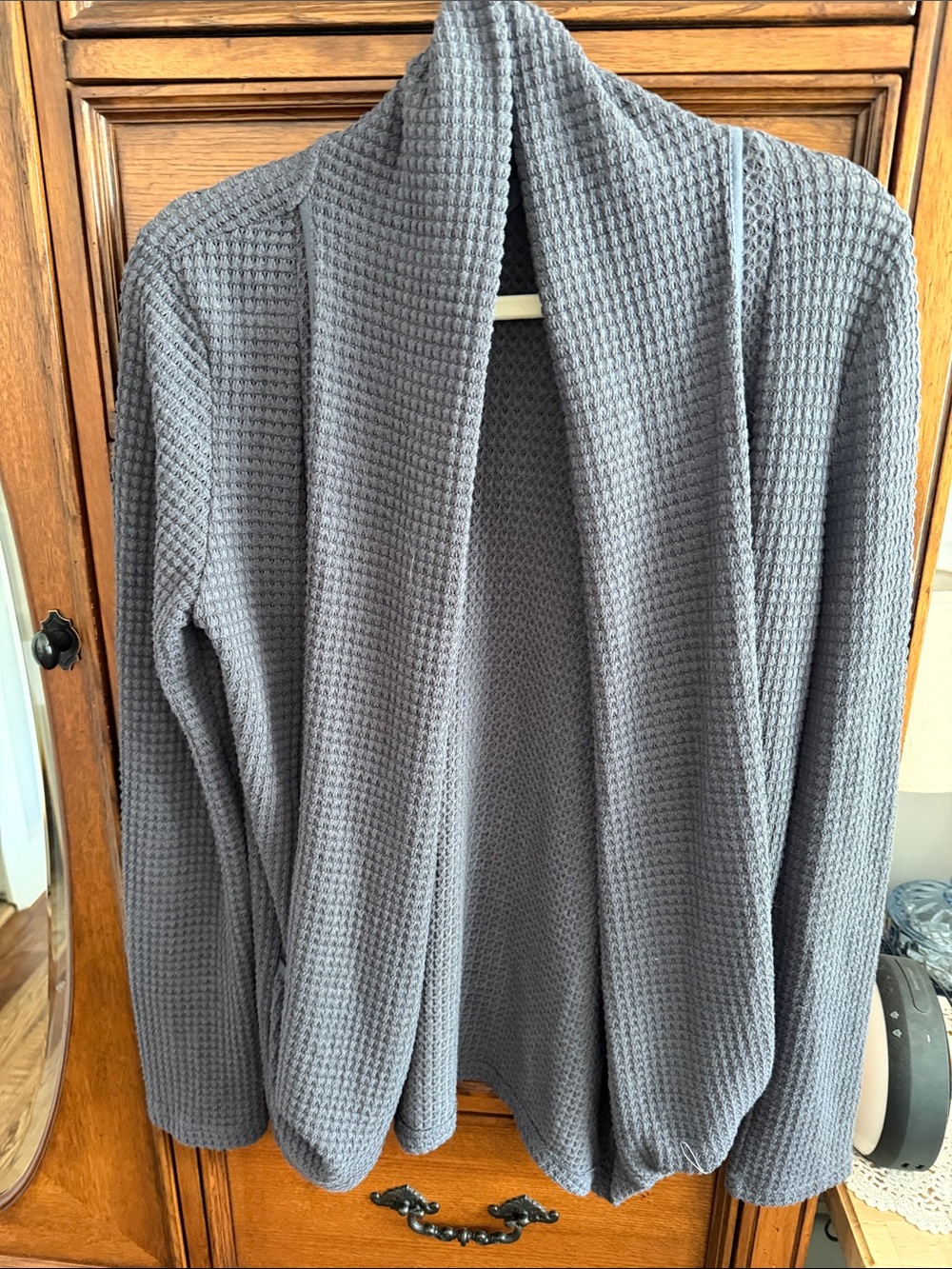 Mi Gray Waffle Knit Open-Front Cardigan - Picture 2 of 4